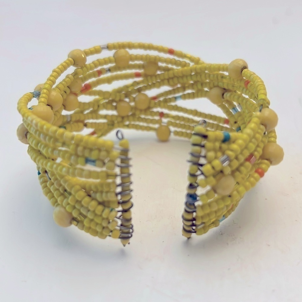Vintage Glass Seed Bead Handcrafted Braided Wire Cuff Bracelet - Picture 4 of 6